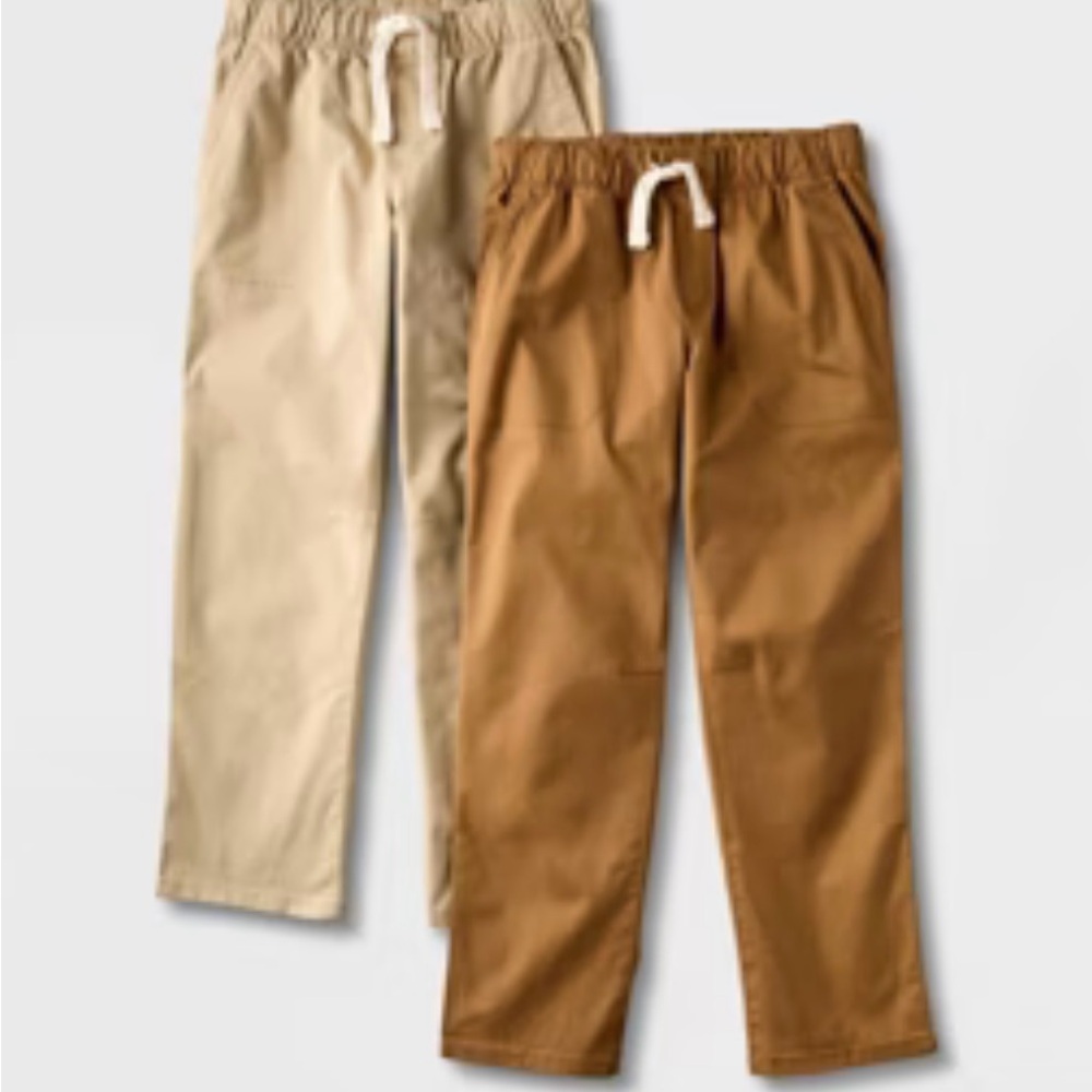 2 Cat & Jack Tan and Brown Pants with Elastic Waistband